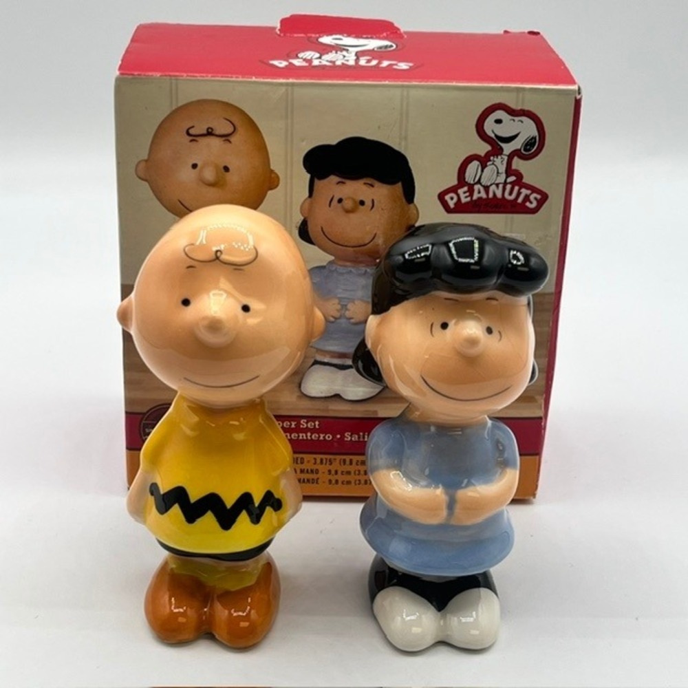 Peanuts Charlie Brown and Lucy Ceramic Salt and Pepper Shaker Set with Box
